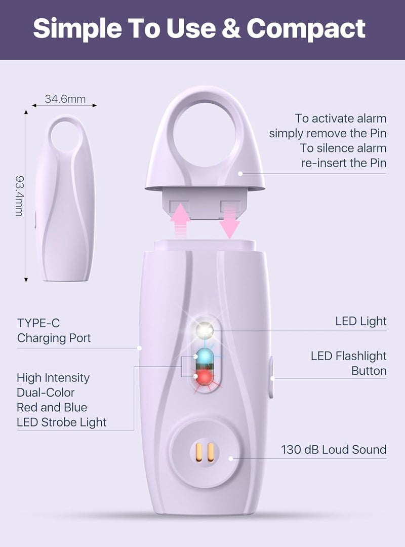 VIGOROAD Rechargeable Personal Safety Alarm Keychain, Upgraded Dual-Color Red & Blue Strobe Light, LED Flashlight, 130dB Loud Siren, Safe Personal Alarm for Women, Kids and Elders - Image 5